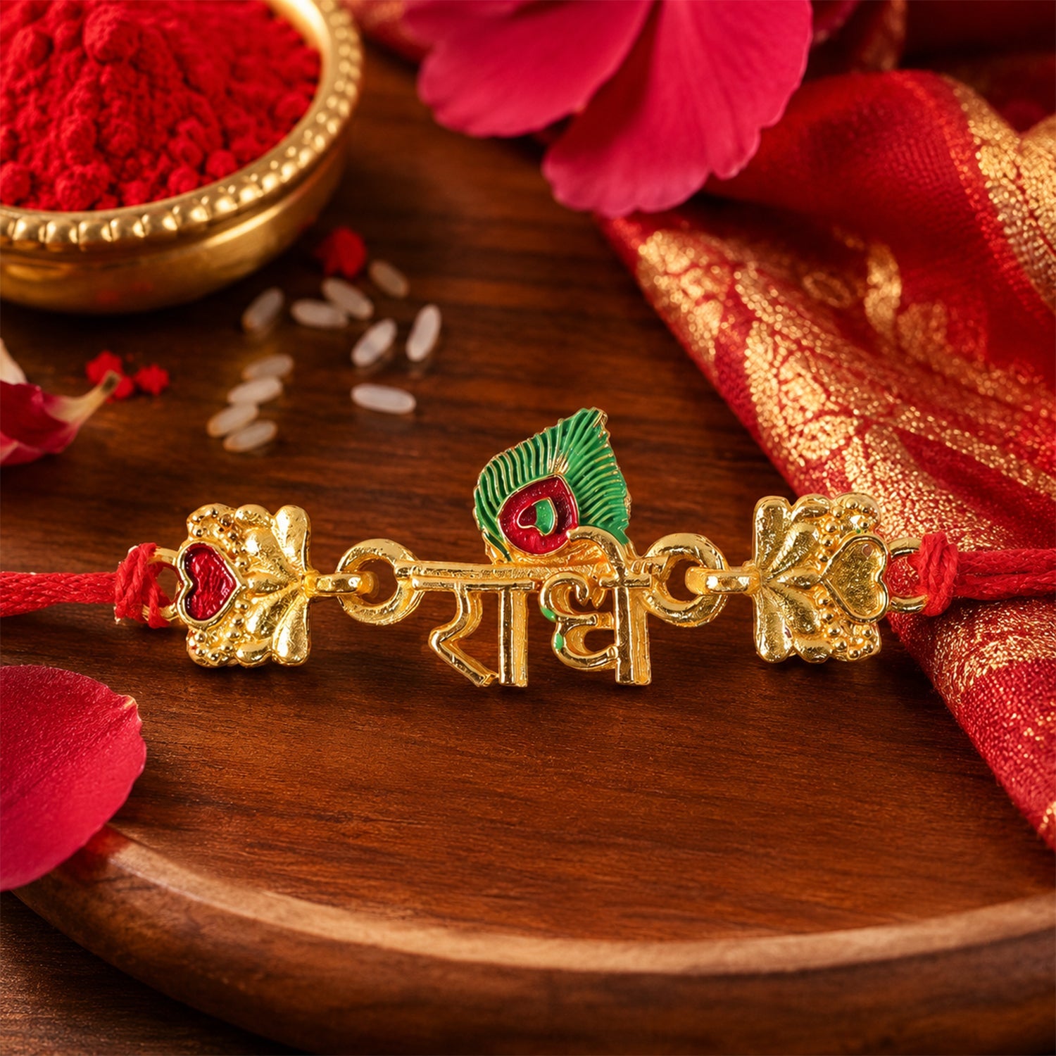 Radhe Text Beaded Designer Premium Traditional Rakhi for Brother