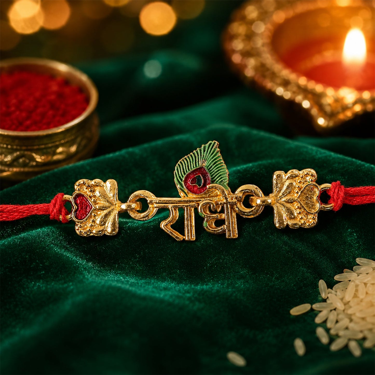 Radhe Text Beaded Designer Premium Traditional Rakhi for Brother