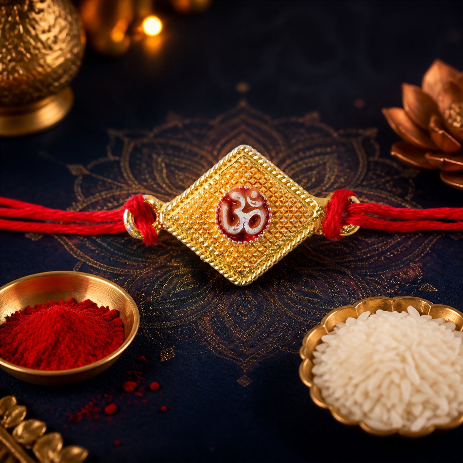 Om Symbol Square Designer Premium Traditional Rakhi for Brother