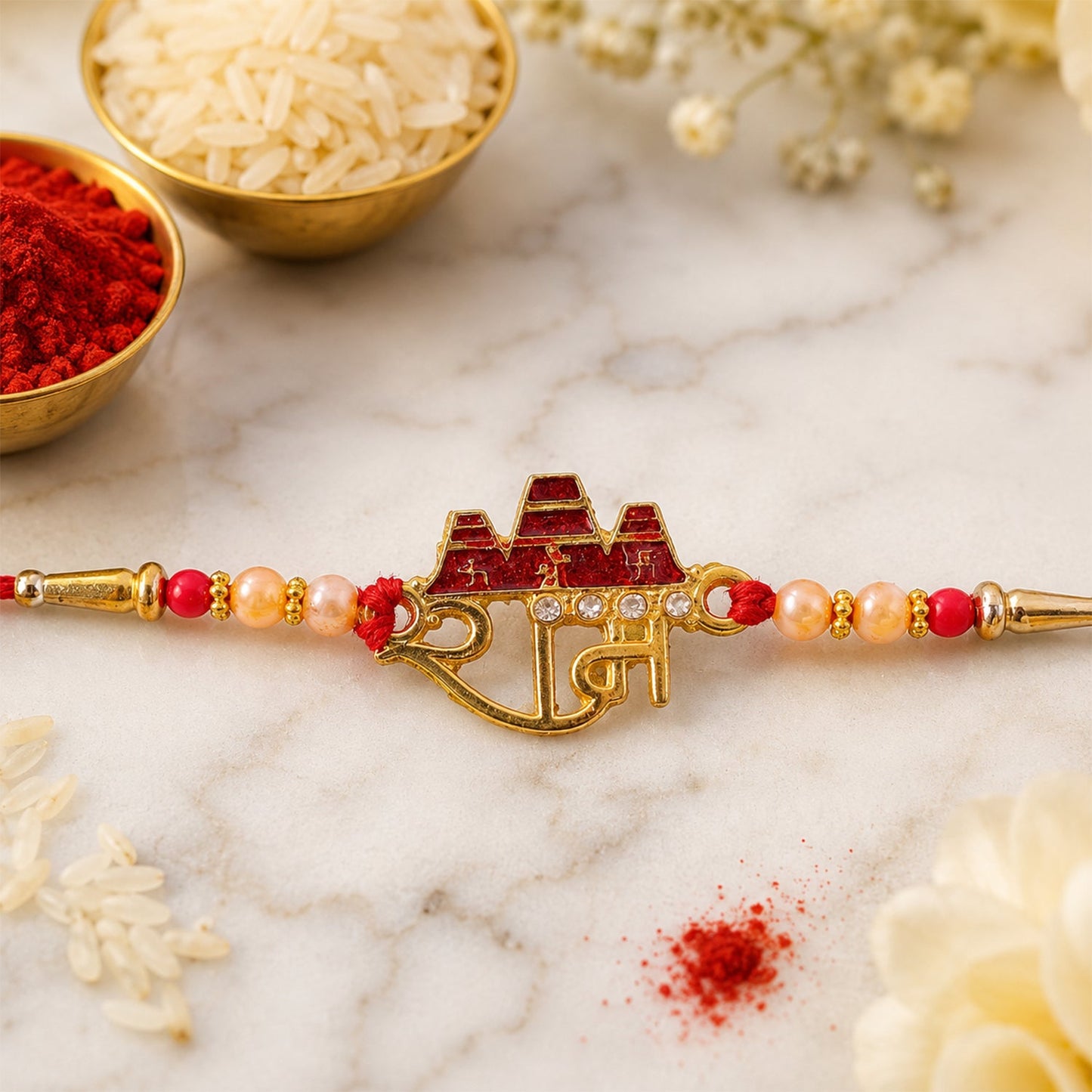 Ram Mandir Text Designer Premium Traditional Rakhi for Brother