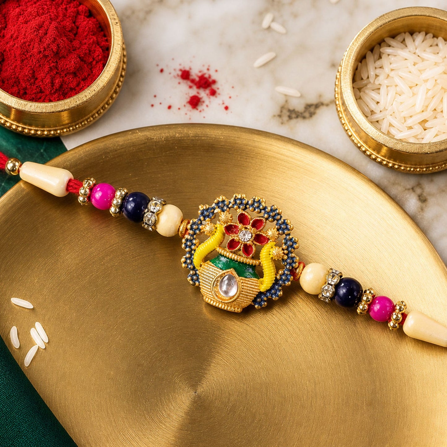 Divine Mangal Kalash Rakhi with Kundan & Meenakari – Rakhi for Brother