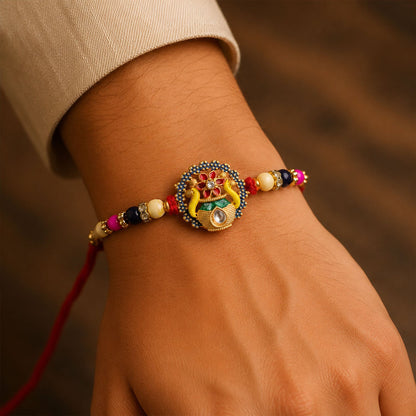 Divine Mangal Kalash Rakhi with Kundan & Meenakari – Rakhi for Brother