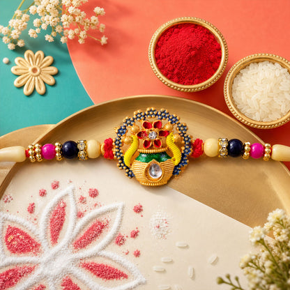 Divine Mangal Kalash Rakhi with Kundan & Meenakari – Rakhi for Brother