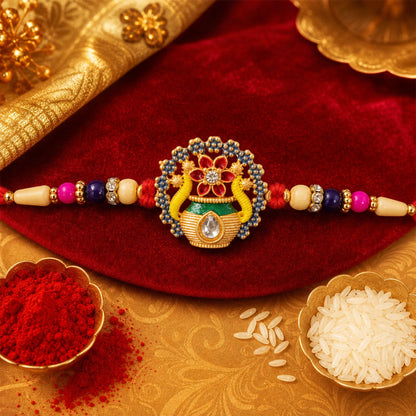 Divine Mangal Kalash Rakhi with Kundan & Meenakari – Rakhi for Brother