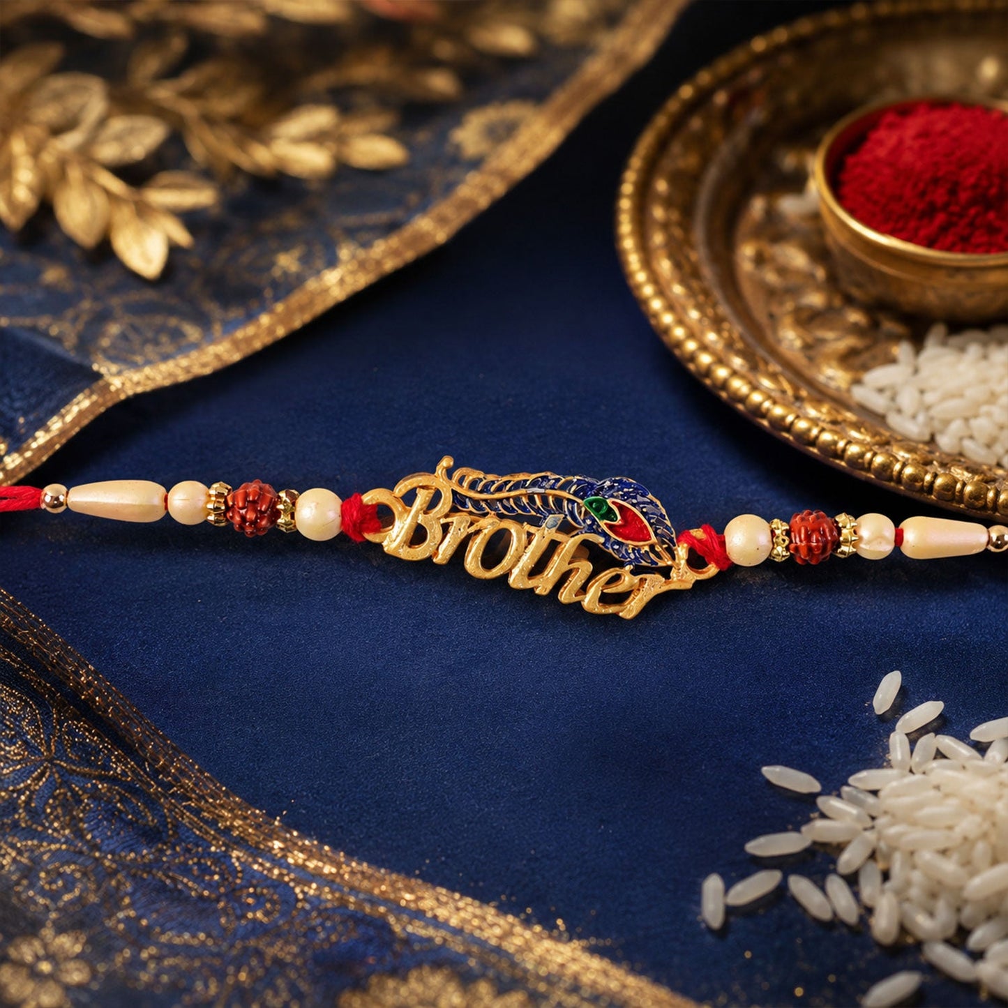 Brother Text Beaded Designer Premium Traditional Rakhi for Brother