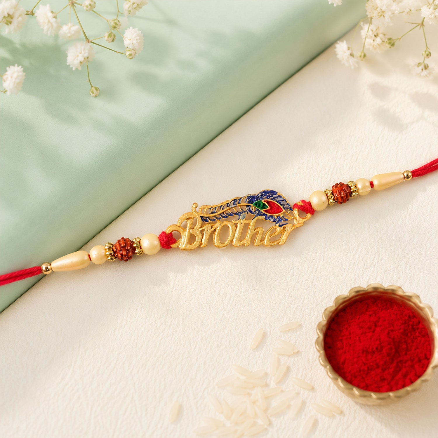 Brother Text Beaded Designer Premium Traditional Rakhi for Brother