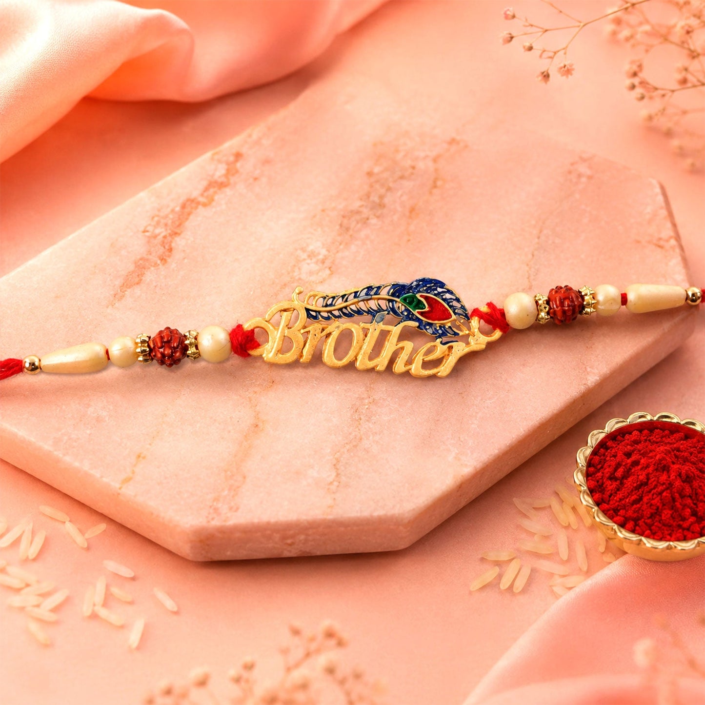 Brother Text Beaded Designer Premium Traditional Rakhi for Brother