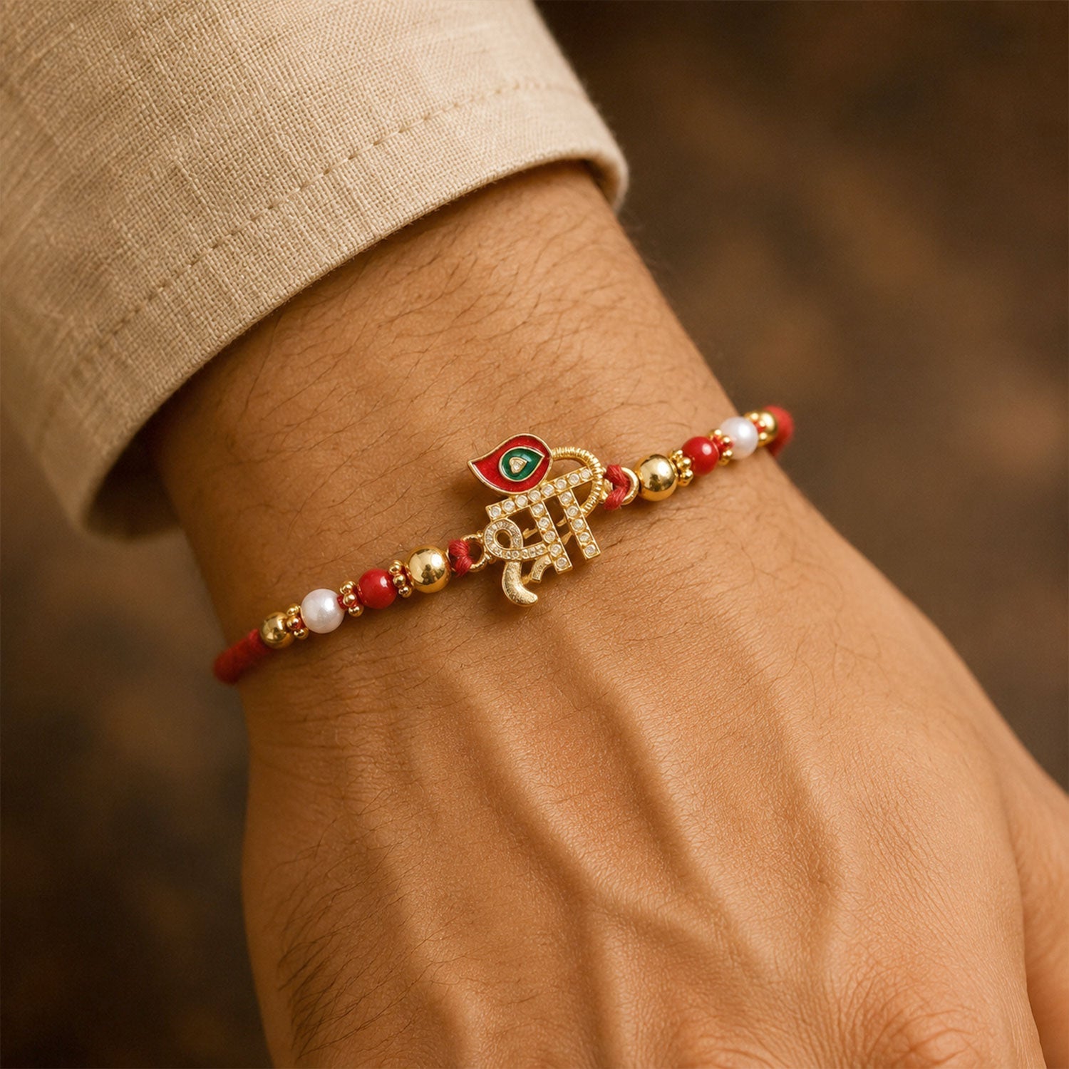 Shree Text Beaded Designer Premium Traditional Rakhi for Brother