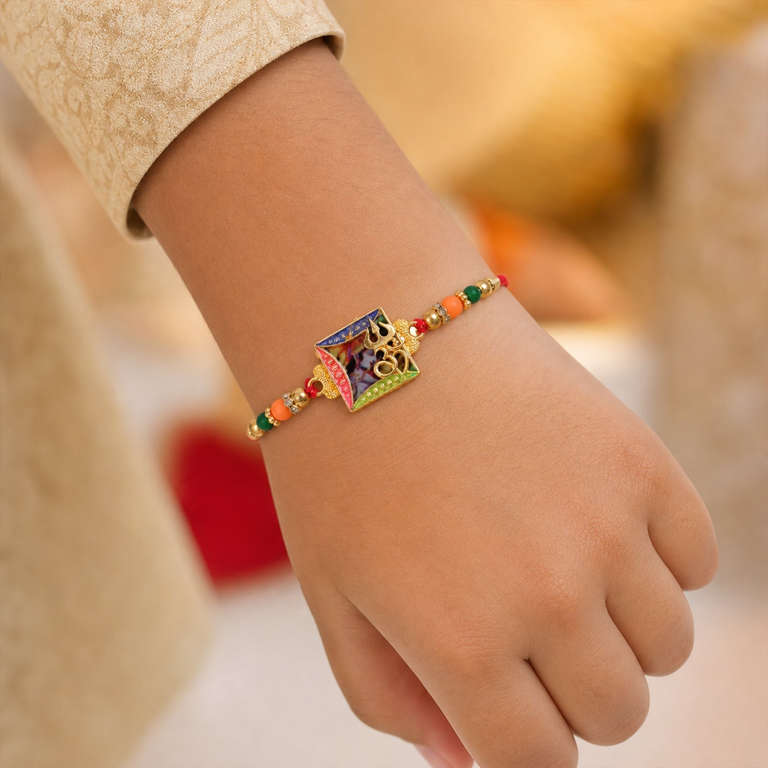 Divine Krishna Frame Stone Studded Premium Designer Traditional Rakhi for Brother