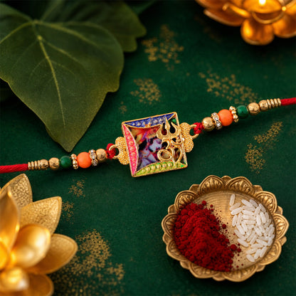Divine Krishna Frame Stone Studded Premium Designer Traditional Rakhi for Brother