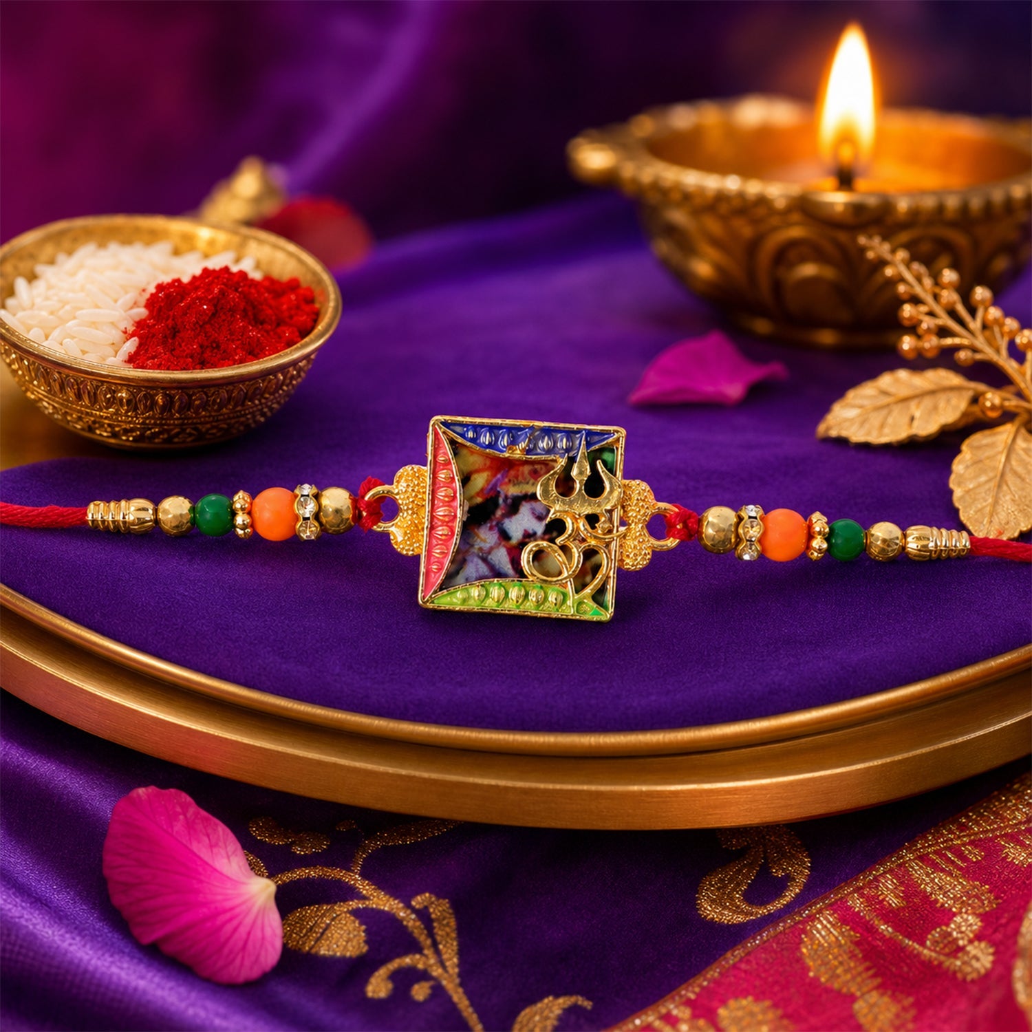 Divine Krishna Frame Stone Studded Premium Designer Traditional Rakhi for Brother