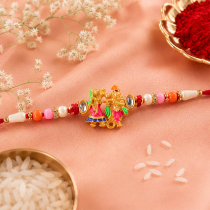 Divine Radha Krishna Rakhi with Kundan & Meenakari Rakhi for Brother