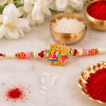 Divine Radha Krishna Rakhi with Kundan & Meenakari Rakhi for Brother