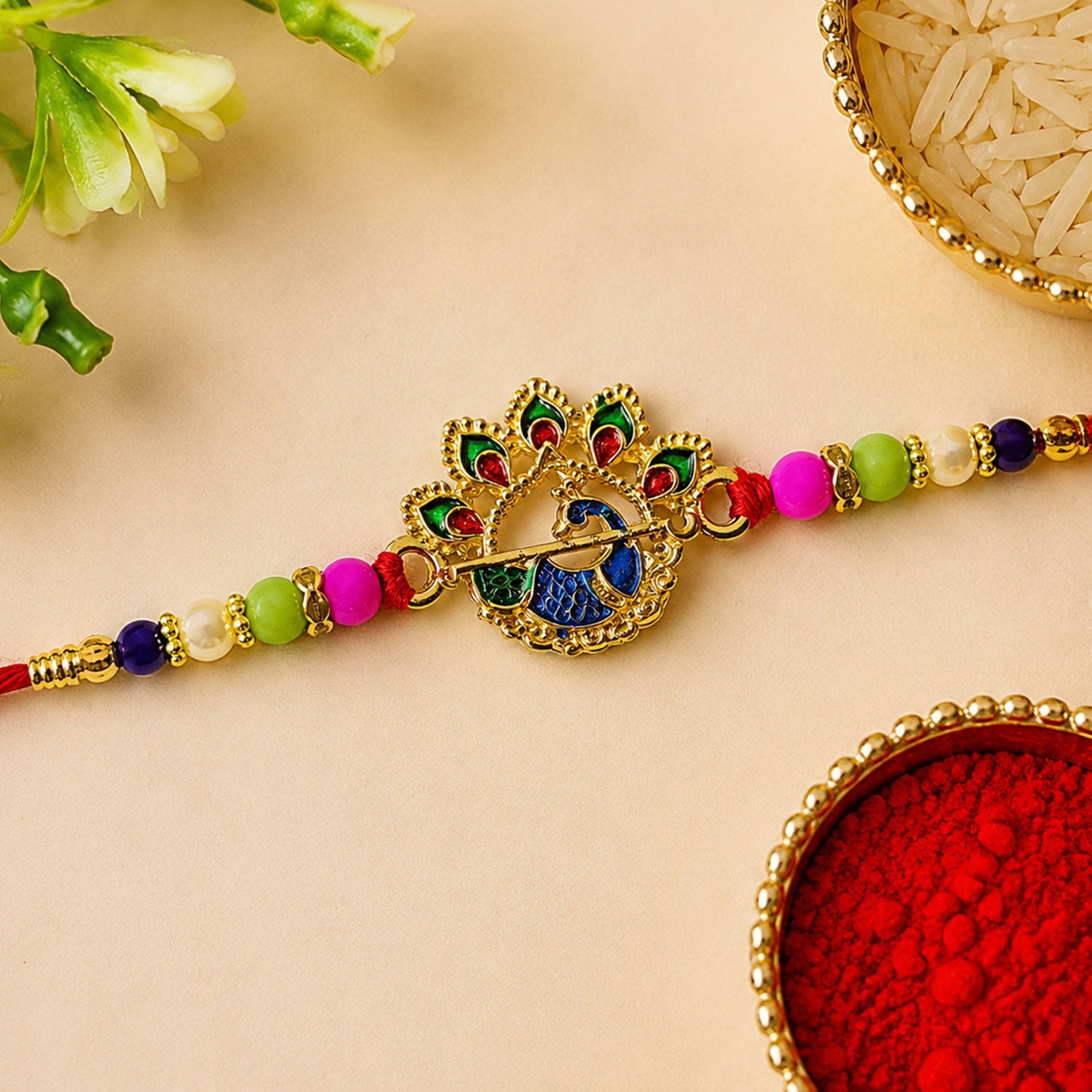 Peacock Motif Stone Studded Designer Rakhi for Brother