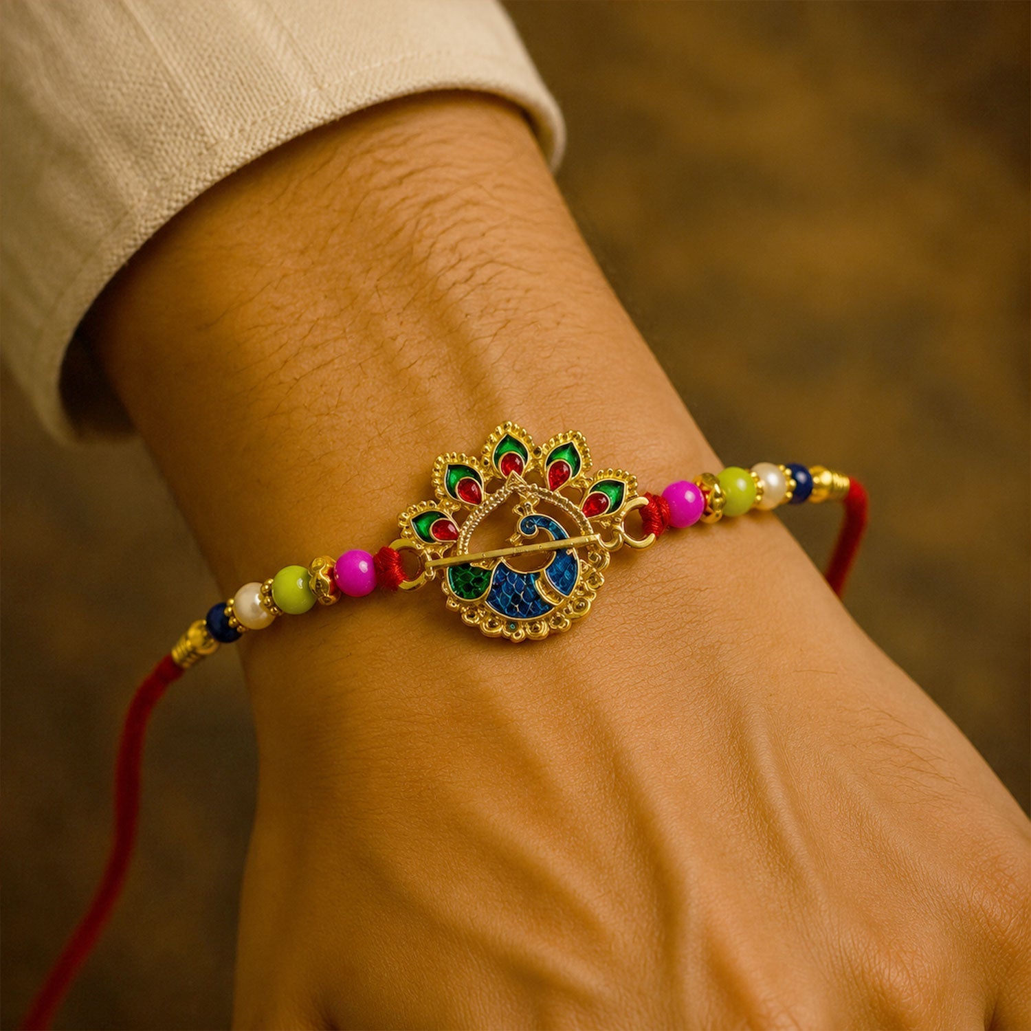 Peacock Motif Stone Studded Designer Rakhi for Brother