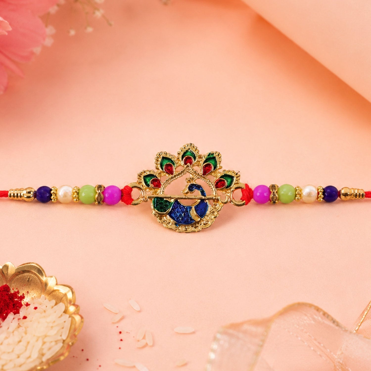 Peacock Motif Stone Studded Designer Rakhi for Brother
