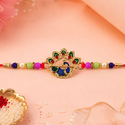 Peacock Motif Stone Studded Designer Rakhi for Brother