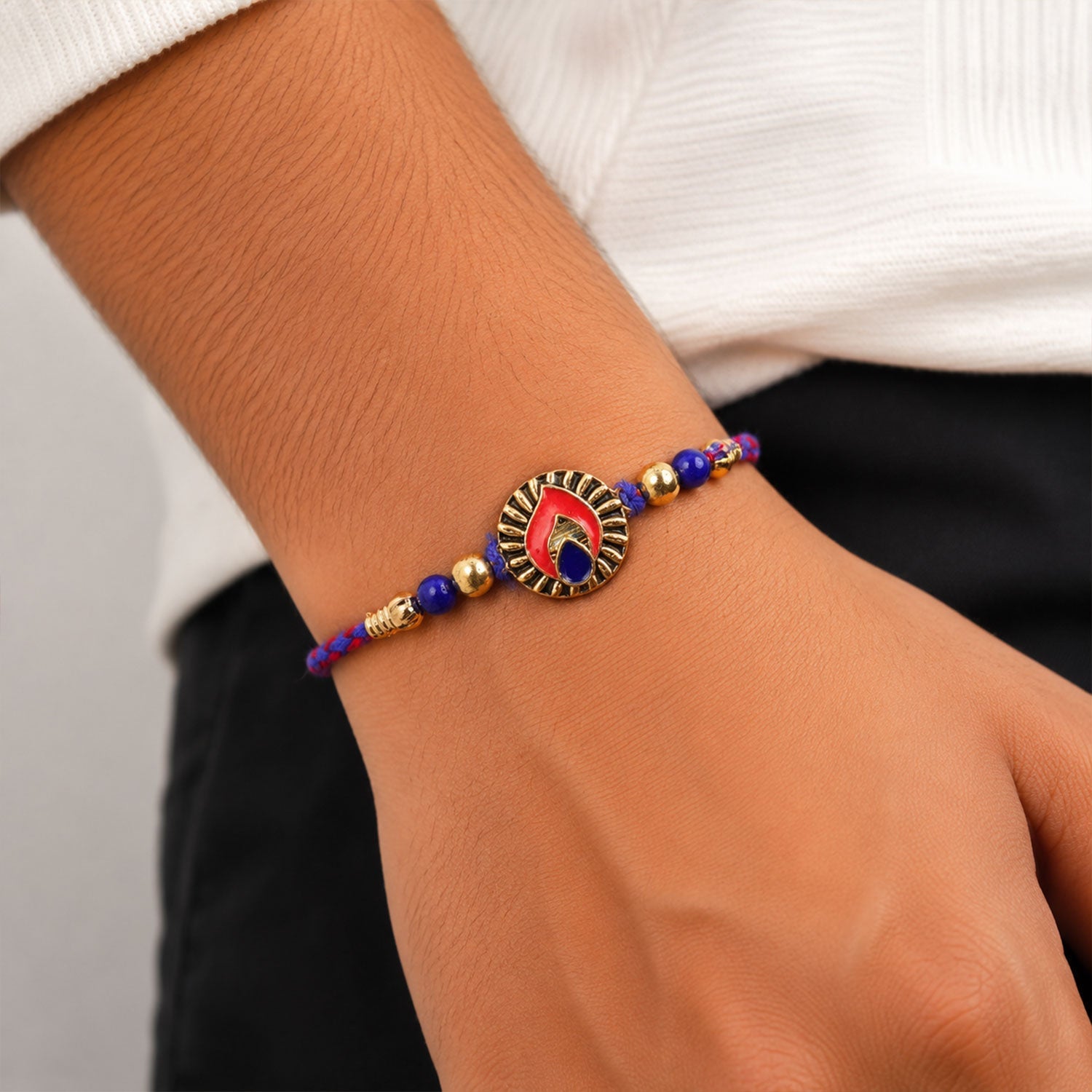 Leaf Motif Stone Studded Designer Rakhi for Brother