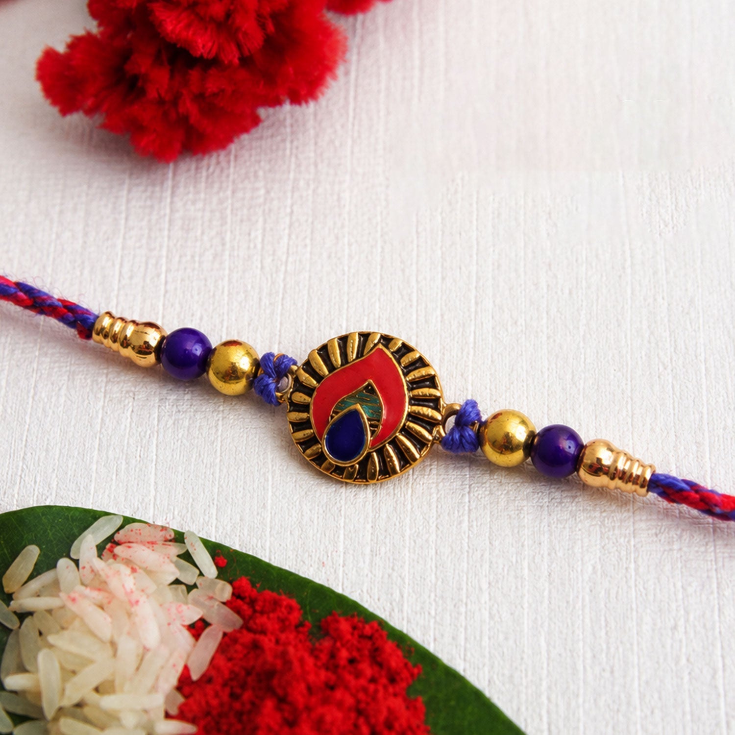 Leaf Motif Stone Studded Designer Rakhi for Brother