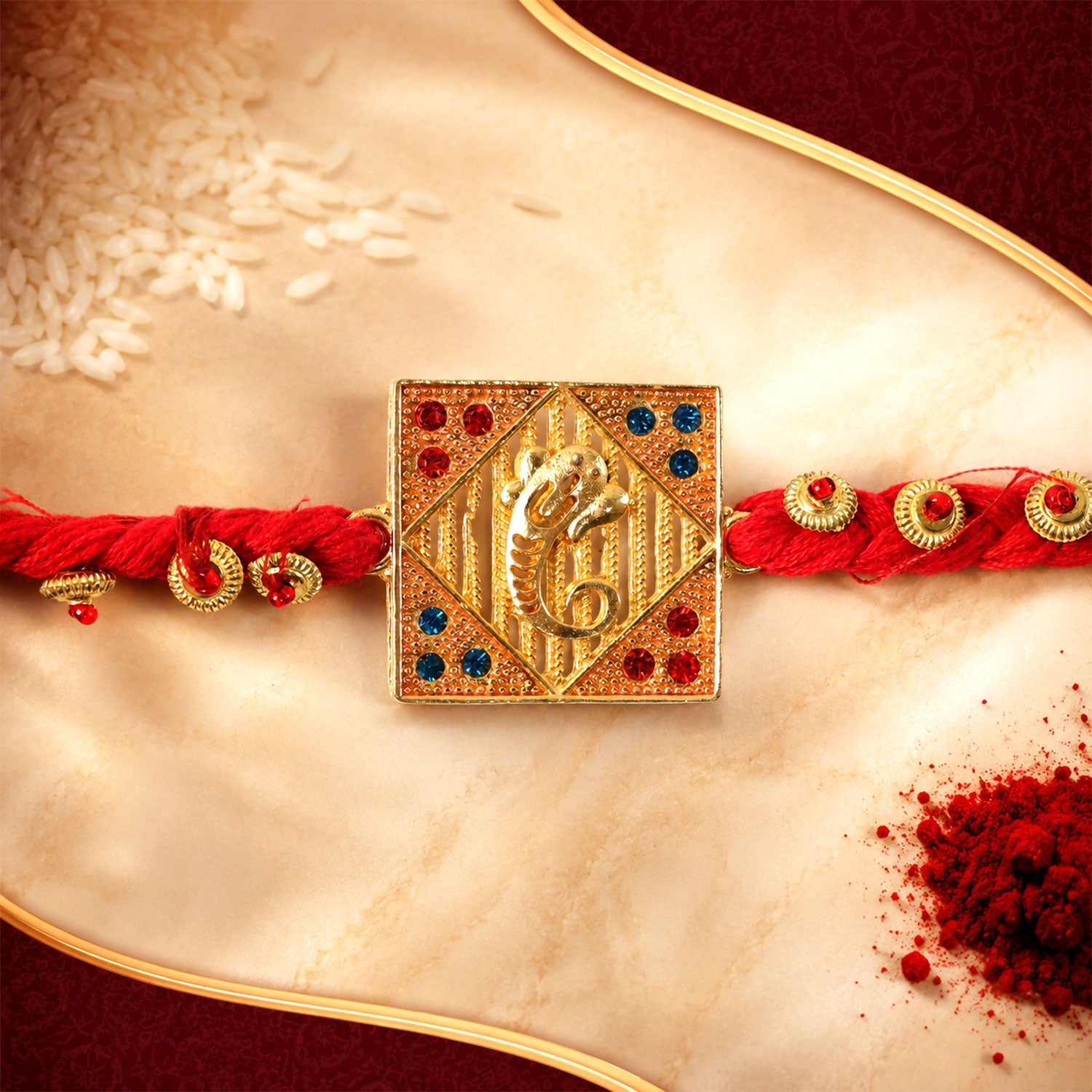 Ganesh Square Designer Premium Traditional Rakhi for Brother