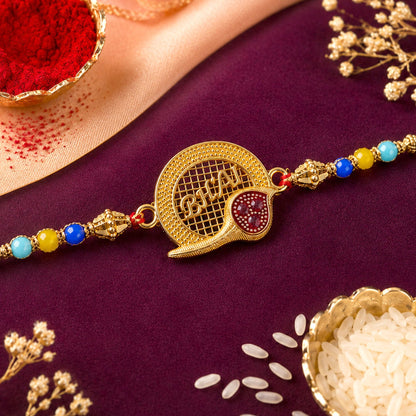 Circle Bhai Motif Stone Studded Designer Rakhi for Brother