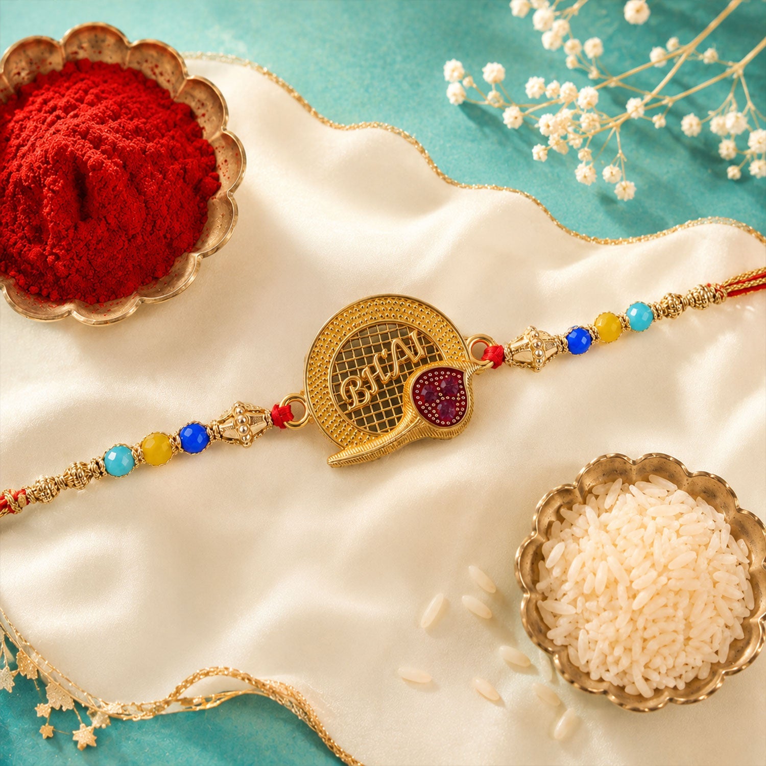 Circle Bhai Motif Stone Studded Designer Rakhi for Brother