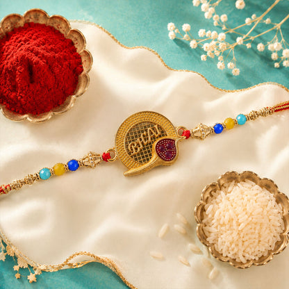 Circle Bhai Motif Stone Studded Designer Rakhi for Brother