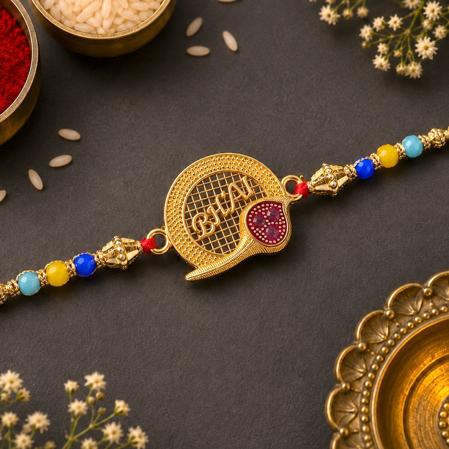 Circle Bhai Motif Stone Studded Designer Rakhi for Brother