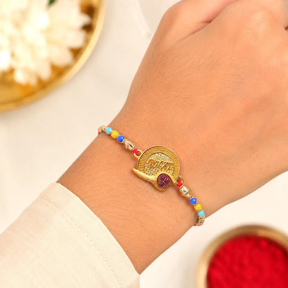 Circle Bhai Motif Stone Studded Designer Rakhi for Brother