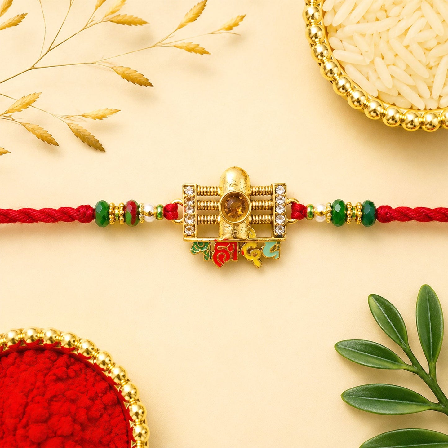 Divine Mahadev Shivling Rakhi with Stones & Beads Rakhi for Brother