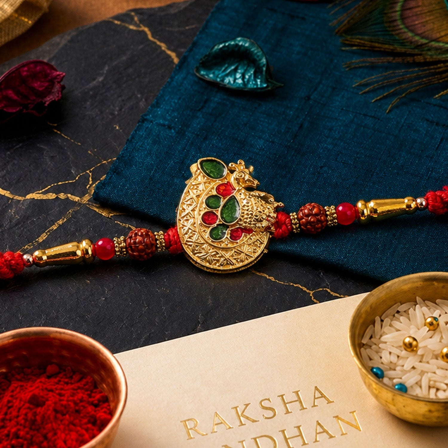 Peacock Paisley Premium Designer Beaded Rakhi for Brother