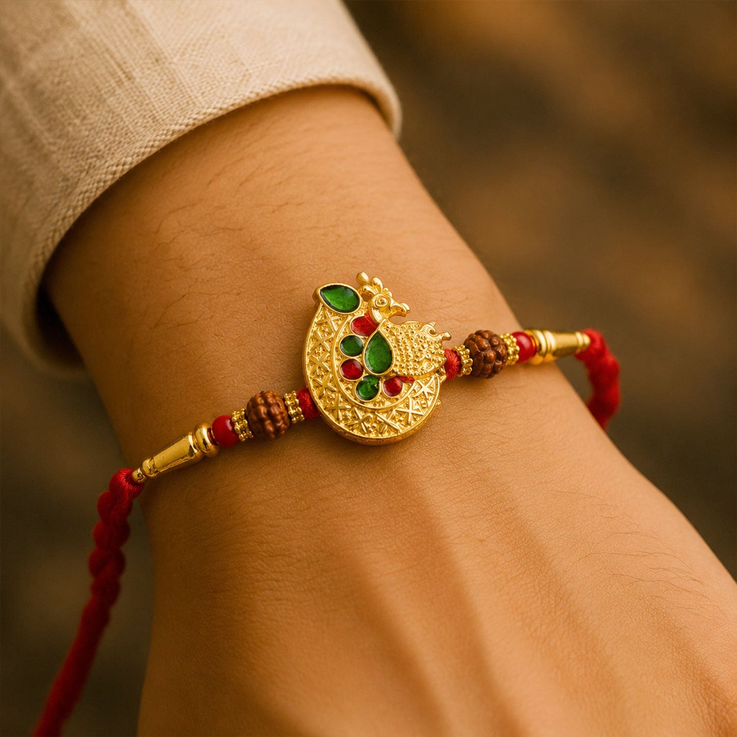 Peacock Paisley Premium Designer Beaded Rakhi for Brother