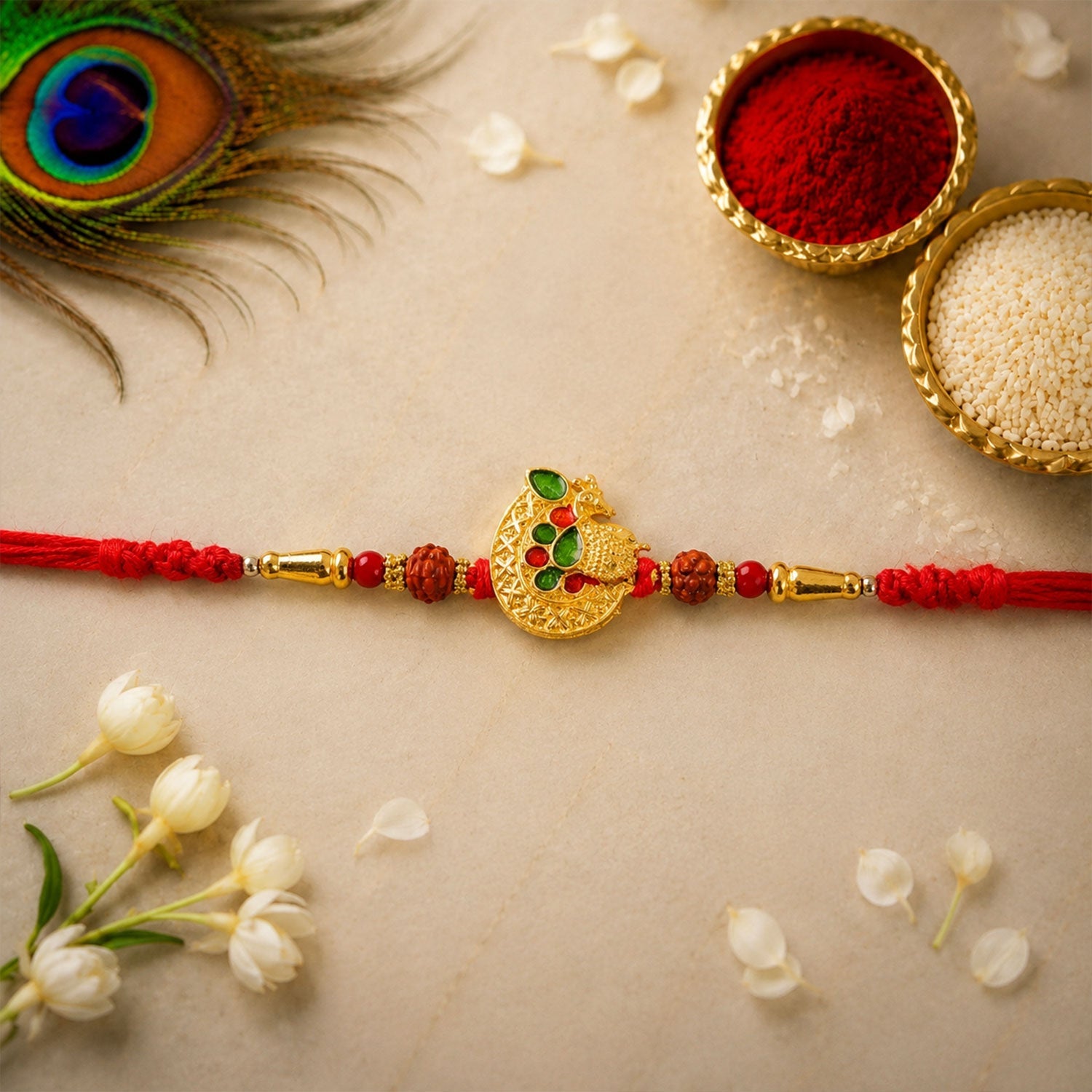 Peacock Paisley Premium Designer Beaded Rakhi for Brother