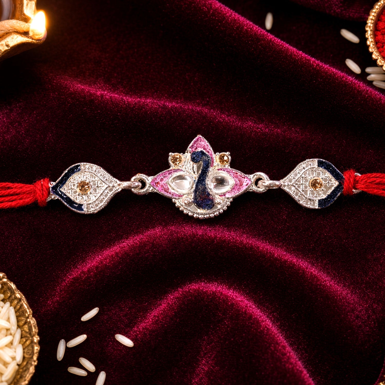 Peacock Stone Studded Designer Premium Traditional Rakhi for Brother