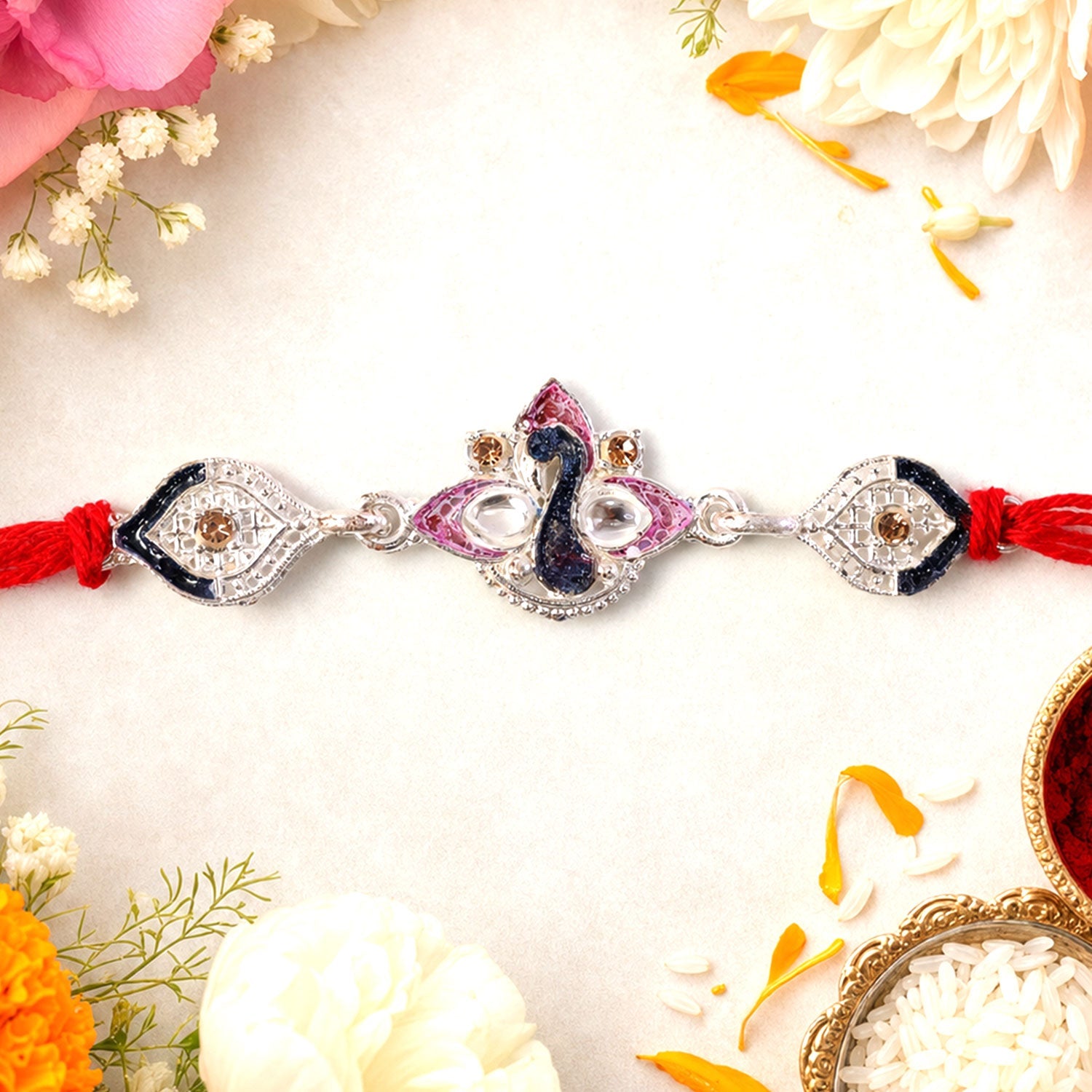 Peacock Stone Studded Designer Premium Traditional Rakhi for Brother