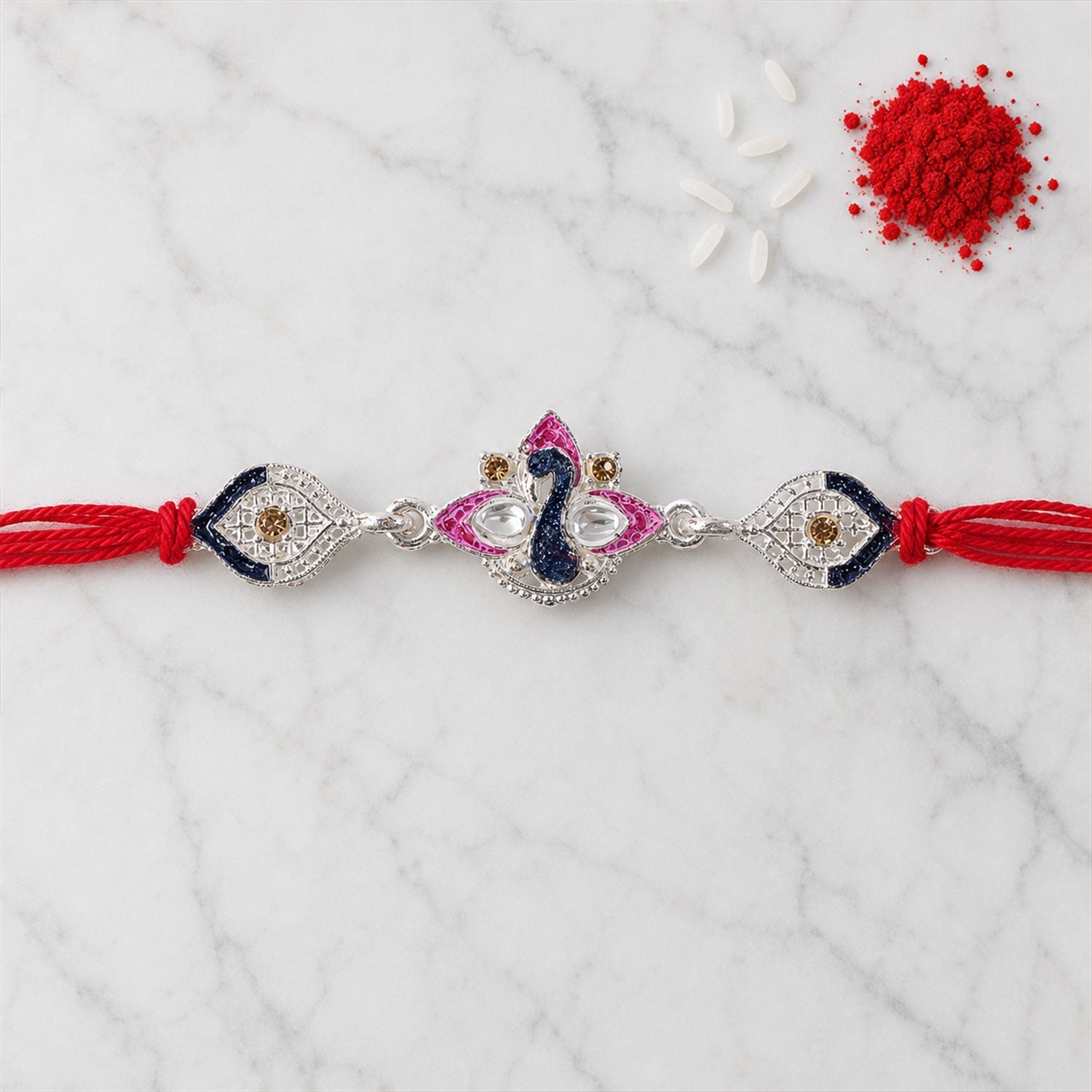 Peacock Stone Studded Designer Premium Traditional Rakhi for Brother