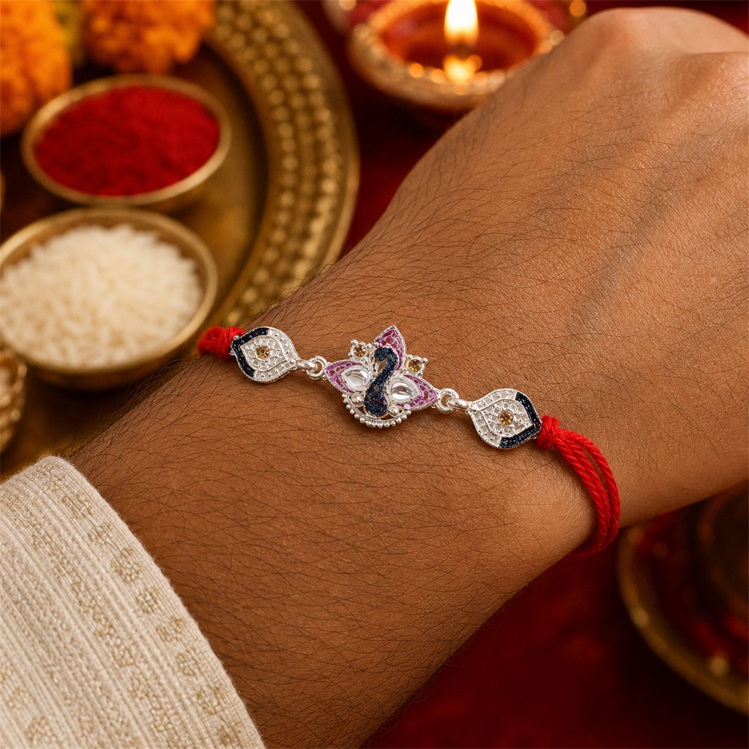 Peacock Stone Studded Designer Premium Traditional Rakhi for Brother