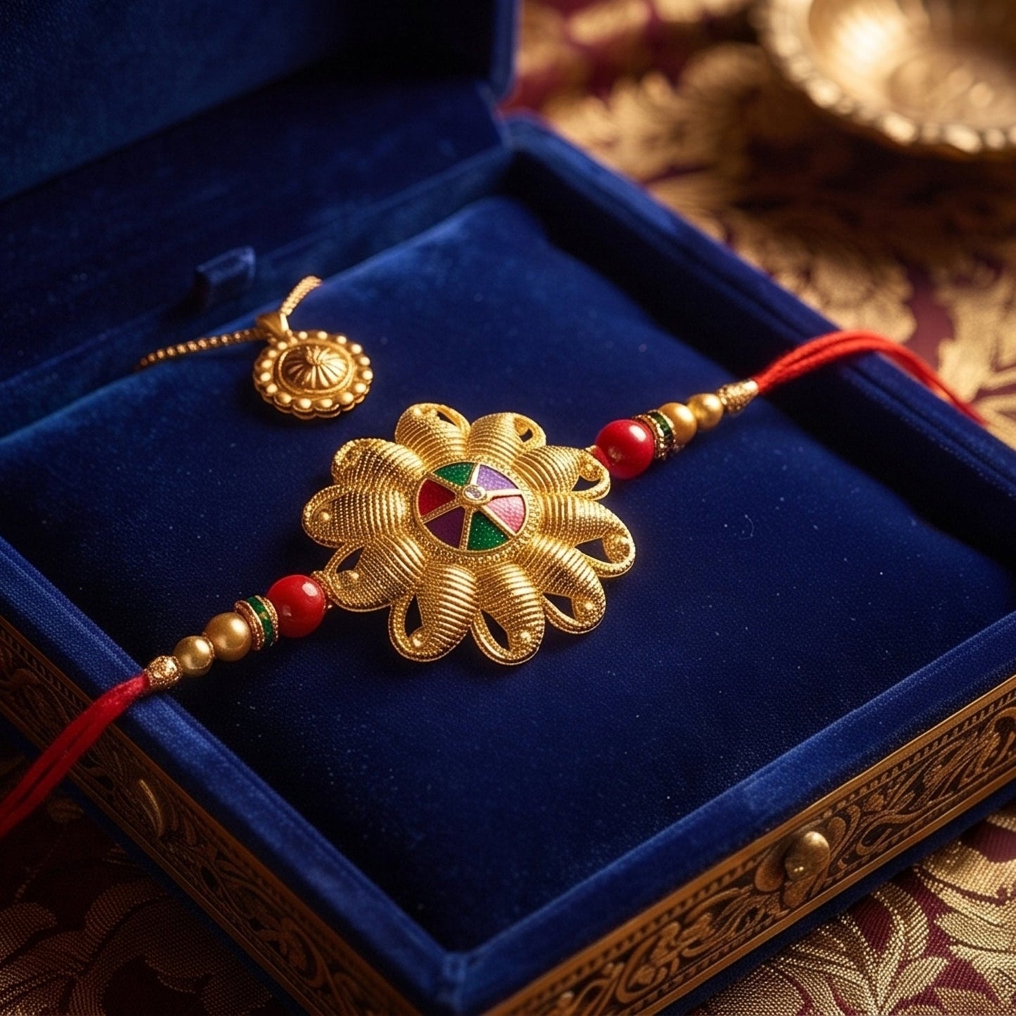 Floral Petal Medallion Designer Premium Traditional Rakhi for Brother