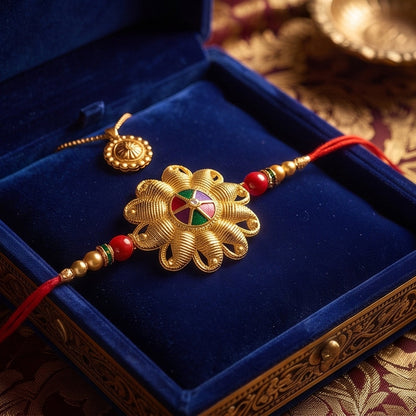 Floral Petal Medallion Designer Premium Traditional Rakhi for Brother