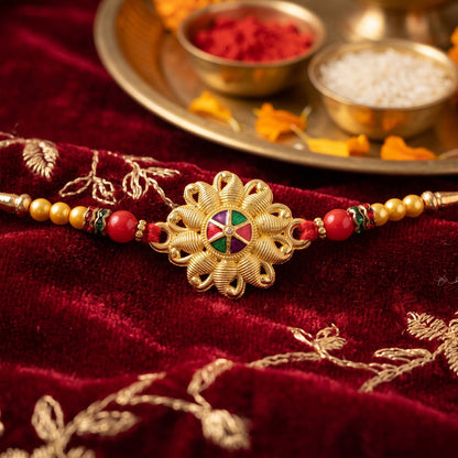 Floral Petal Medallion Designer Premium Traditional Rakhi for Brother