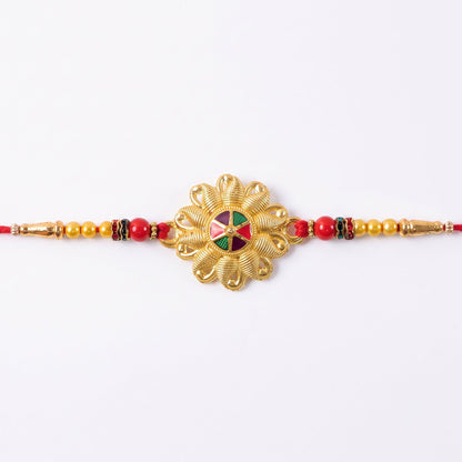 Floral Petal Medallion Designer Premium Traditional Rakhi for Brother