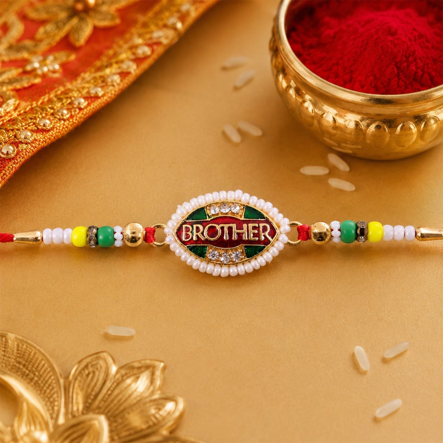 Brother Text Oval Stone Studded Premium Designer Rakhi for Brother