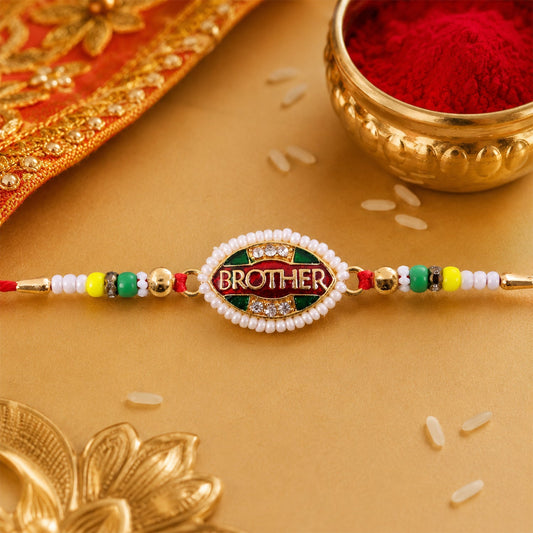 Brother Text Oval Stone Studded Premium Designer Rakhi for Brother