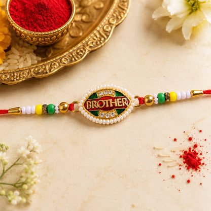 Brother Text Oval Stone Studded Premium Designer Rakhi for Brother