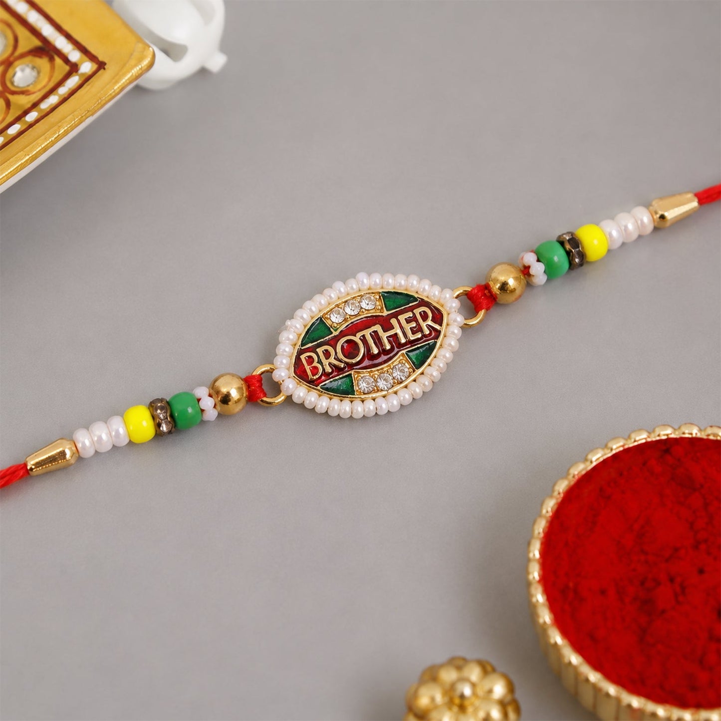 Brother Text Oval Stone Studded Premium Designer Rakhi for Brother