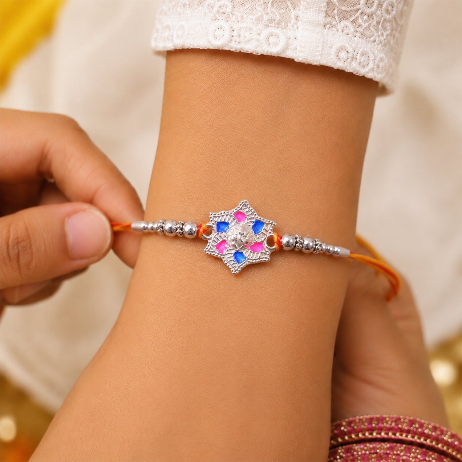 Floral Star Motif Stone Studded Premium Designer Rakhi for Brother