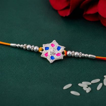Floral Star Motif Stone Studded Premium Designer Rakhi for Brother