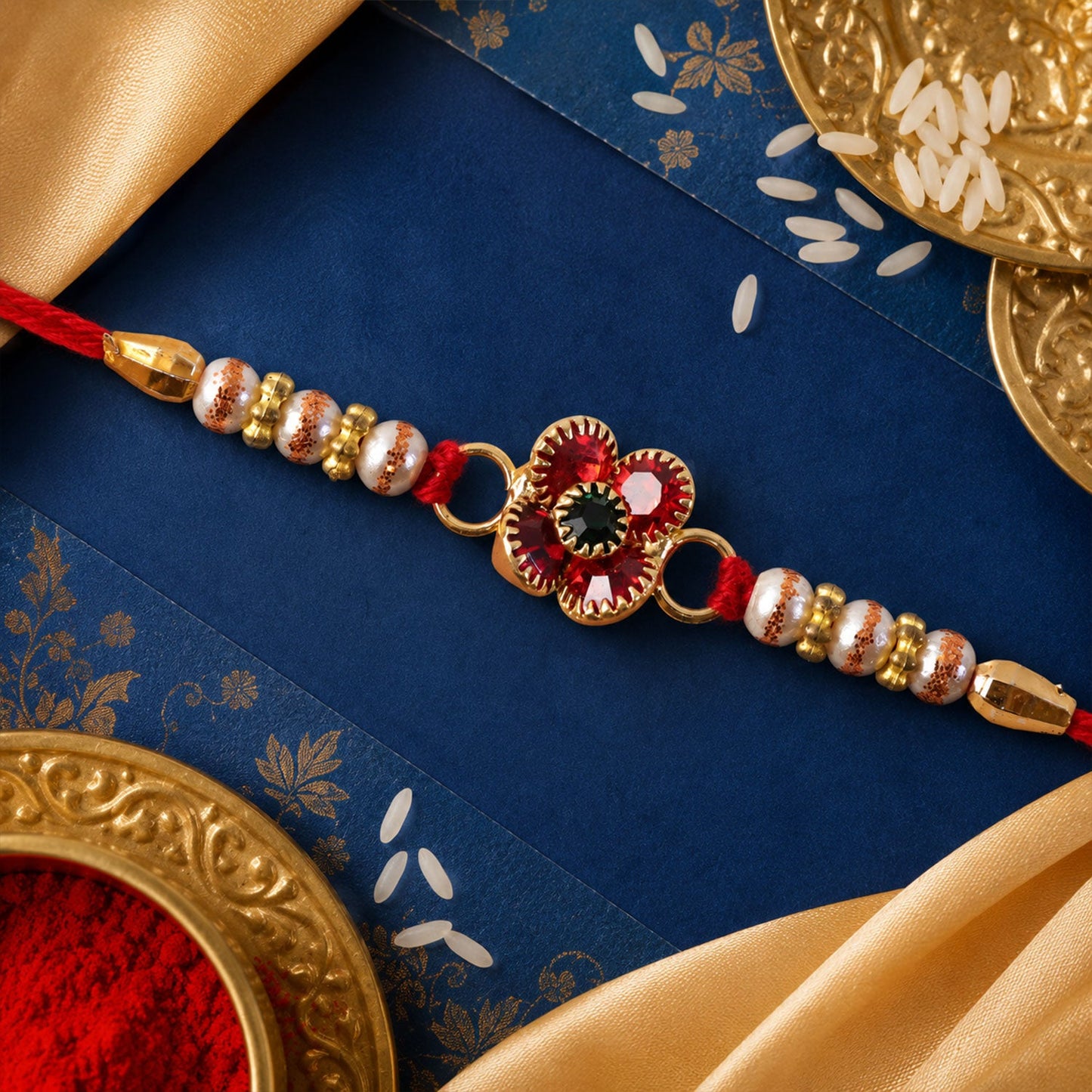 Floral Stone Studded Designer Premium Traditional Rakhi for Brother