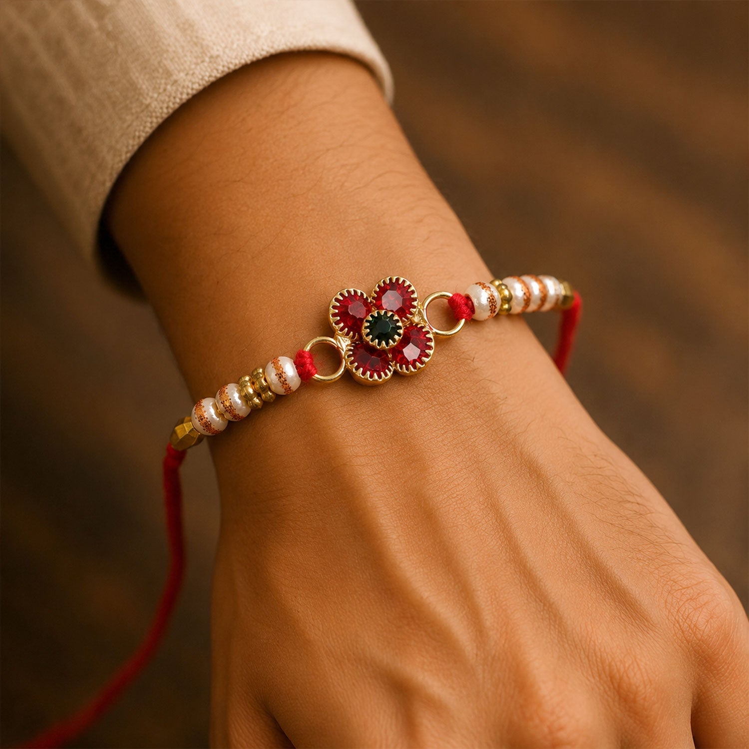 Floral Stone Studded Designer Premium Traditional Rakhi for Brother
