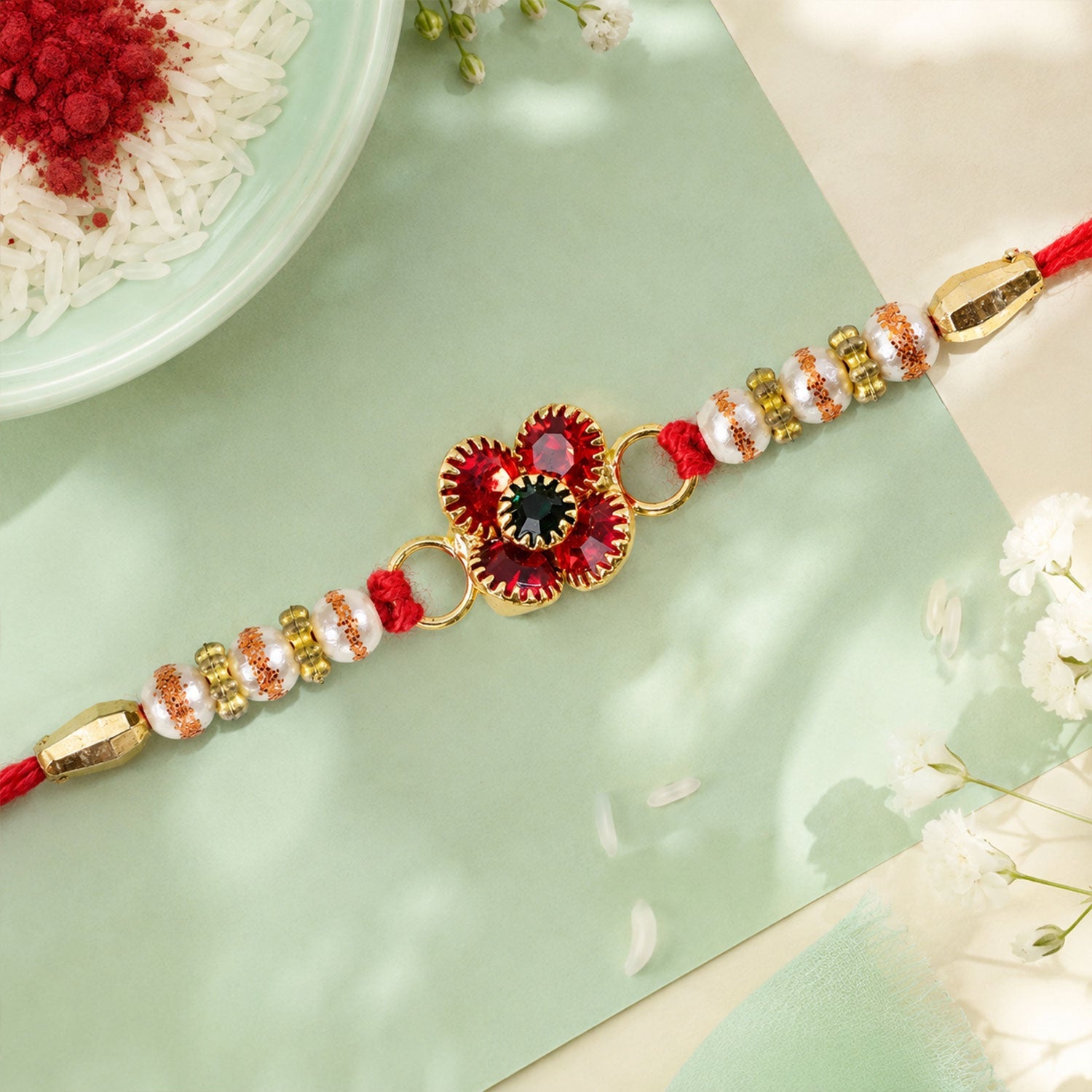 Floral Stone Studded Designer Premium Traditional Rakhi for Brother